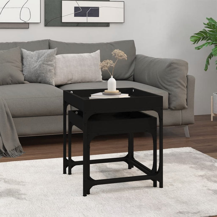 Side Tables 2 pcs Black Engineered Wood.