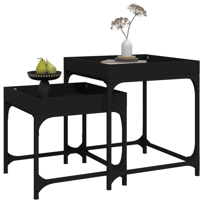Side Tables 2 pcs Black Engineered Wood.