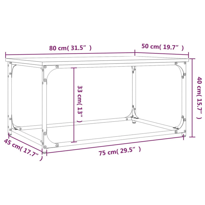 Coffee Table Grey Sonoma 80x50x40 cm Engineered Wood and Iron.