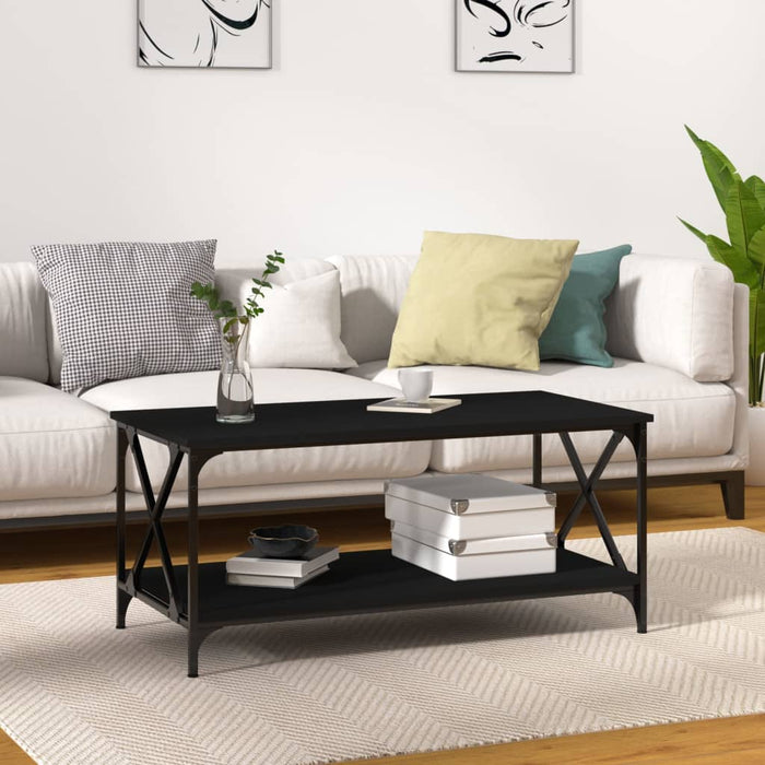 Coffee Table Black 100x50x45 cm Engineered Wood and Iron.