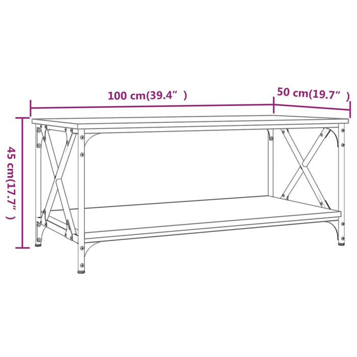 Coffee Table Sonoma Oak 100x50x45 cm Engineered Wood and Iron.