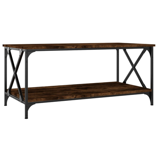 Coffee Table Smoked Oak 100x50x45 cm Engineered Wood and Iron.