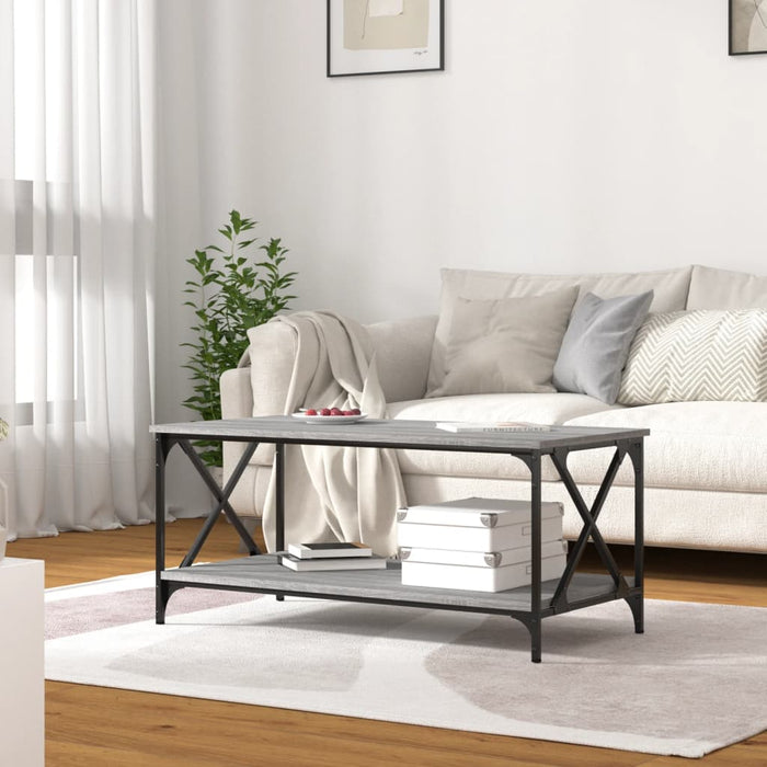 Coffee Table Grey Sonoma 100x50x45 cm Engineered Wood and Iron.