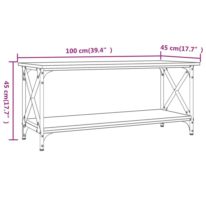 Coffee Table Black 100x45x45 cm Engineered Wood and Iron.