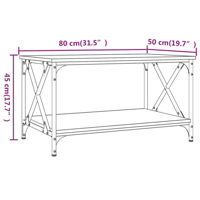 Coffee Table Smoked Oak 80x50x45 cm Engineered Wood and Iron.