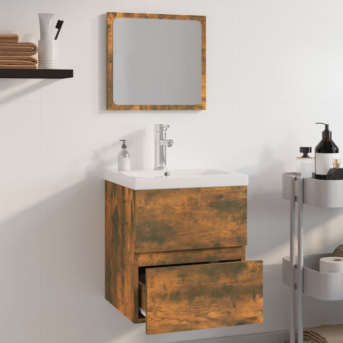 Bathroom Furniture Set Smoked Oak Engineered Wood