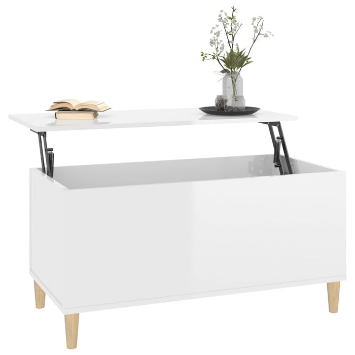 Coffee Table High Gloss White 90x44.5x45 cm Engineered Wood.