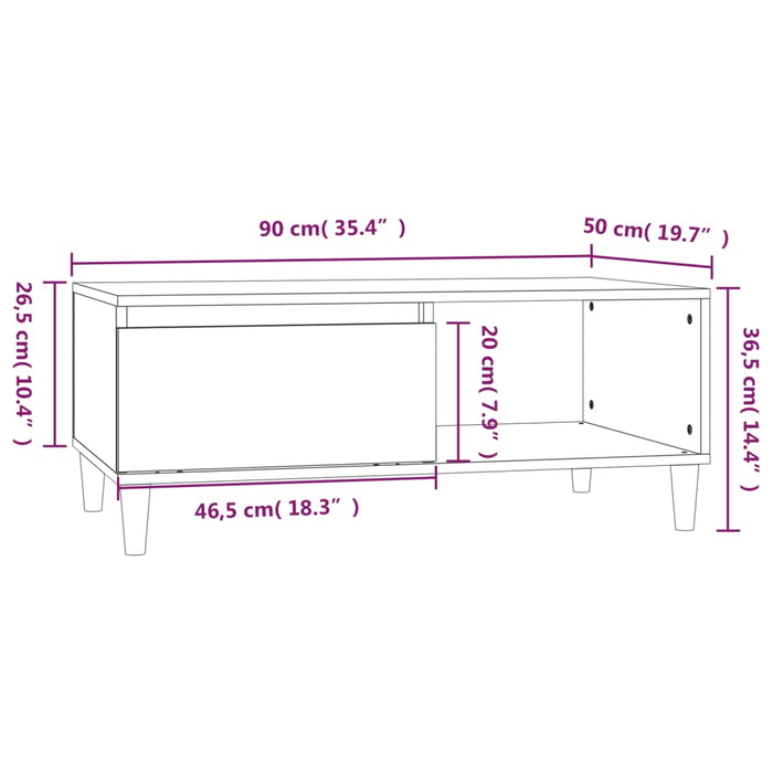 Coffee Table Black 90x50x36.5 cm Engineered Wood.