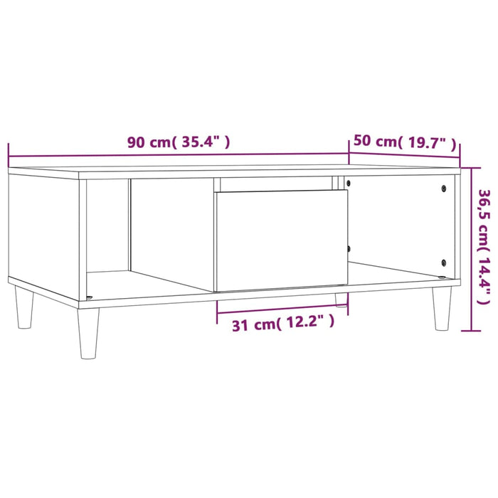 Coffee Table White 90x50x36,5 cm Engineered Wood.