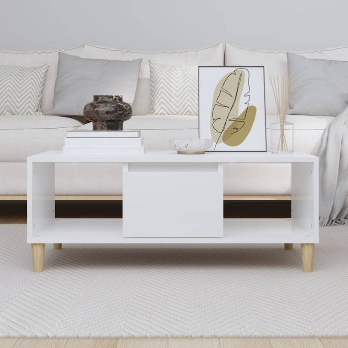Coffee Table High Gloss White 90x50x36,5 cm Engineered Wood.