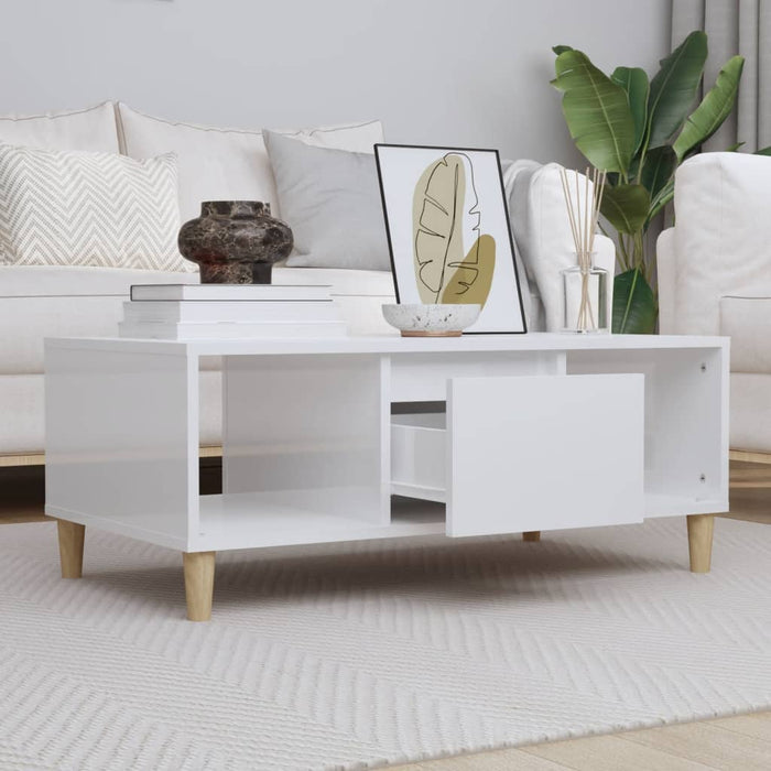 Coffee Table High Gloss White 90x50x36,5 cm Engineered Wood.