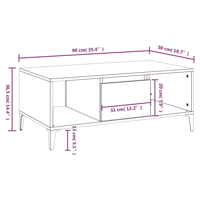 Coffee Table White 90x50x36.5 cm Engineered Wood.