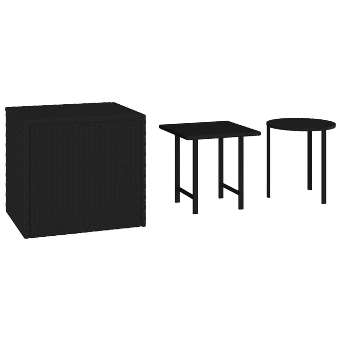 Side Tables 3 pcs Black Poly Rattan.