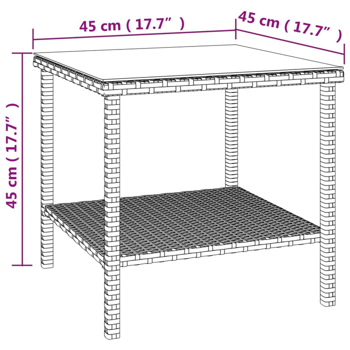 Side Table Black 45x45x45 cm Poly Rattan and Tempered Glass.