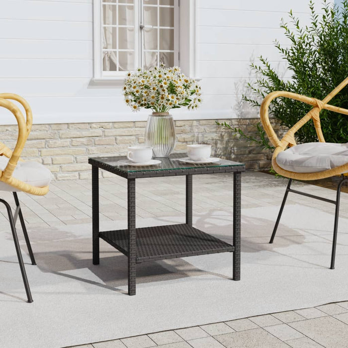 Side Table Black 45x45x45 cm Poly Rattan and Tempered Glass.