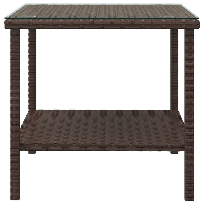 Side Table Brown 45x45x45 cm Poly Rattan and Tempered Glass.