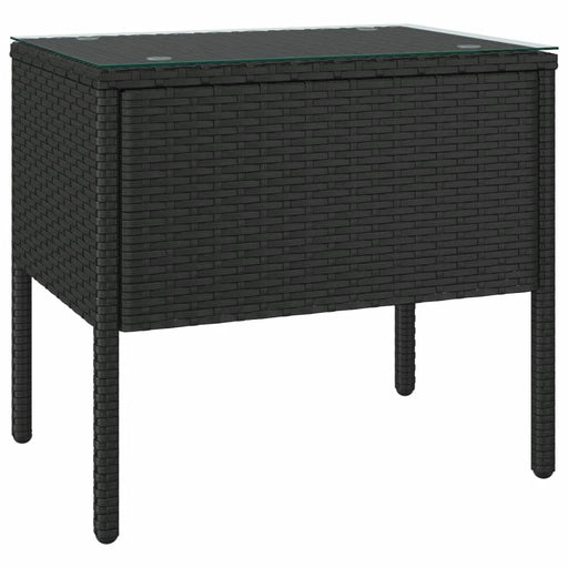Side Table Black 53x37x48 cm Poly Rattan and Tempered Glass.