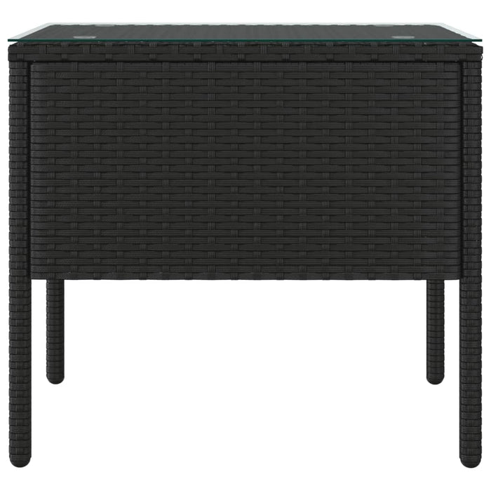 Side Table Black 53x37x48 cm Poly Rattan and Tempered Glass.