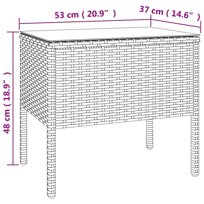 Side Table Black 53x37x48 cm Poly Rattan and Tempered Glass.