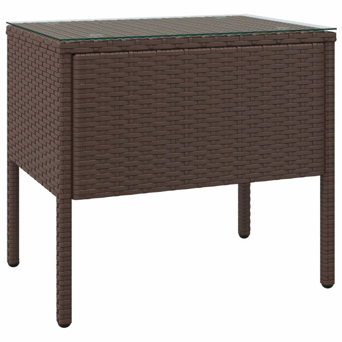 Side Table Brown 53x37x48 cm Poly Rattan and Tempered Glass.