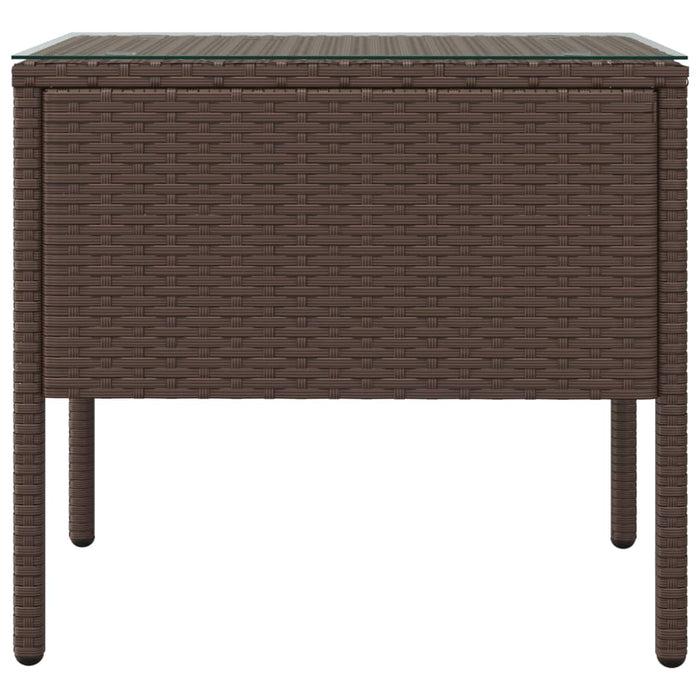 Side Table Brown 53x37x48 cm Poly Rattan and Tempered Glass.