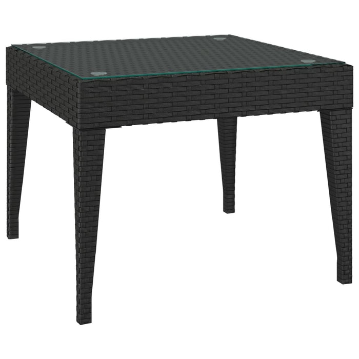 Side Table Black 50x50x38 cm Poly Rattan and Tempered Glass.