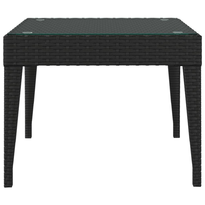 Side Table Black 50x50x38 cm Poly Rattan and Tempered Glass.