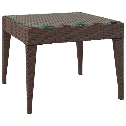 Side Table Brown 50x50x38 cm Poly Rattan and Tempered Glass.