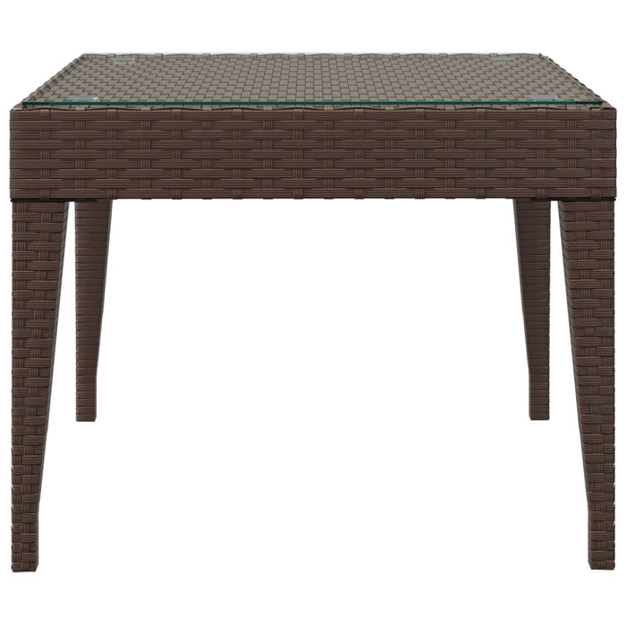 Side Table Brown 50x50x38 cm Poly Rattan and Tempered Glass.