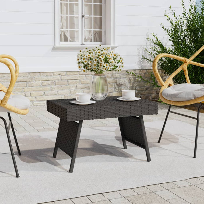 Foldable Side Table Black 60x40x38 cm Poly Rattan.