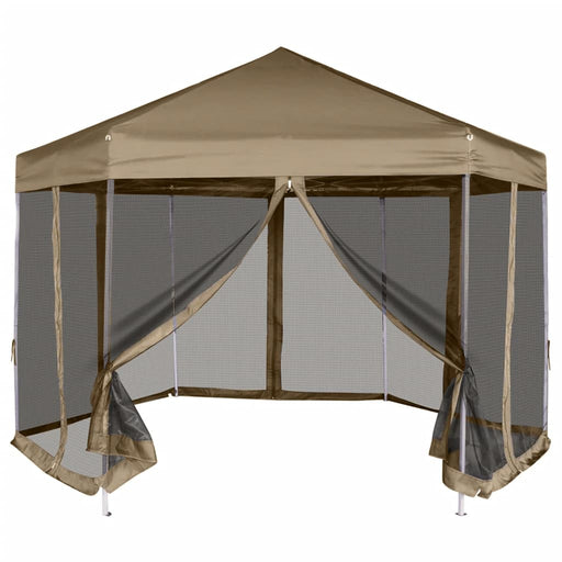 Hexagonal Pop-Up Marquee with Sidewalls 3.6x3.1 m Taupe 220g/m².