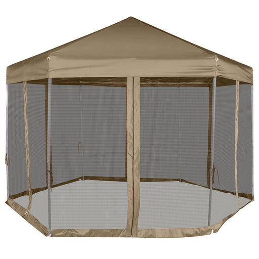 Hexagonal Pop-Up Marquee with Sidewalls 3.6x3.1 m Taupe 220g/m².