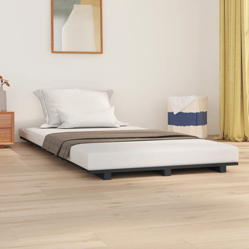 Bed Frame Grey 90x190 cm 3FT Single Solid Wood Pine.