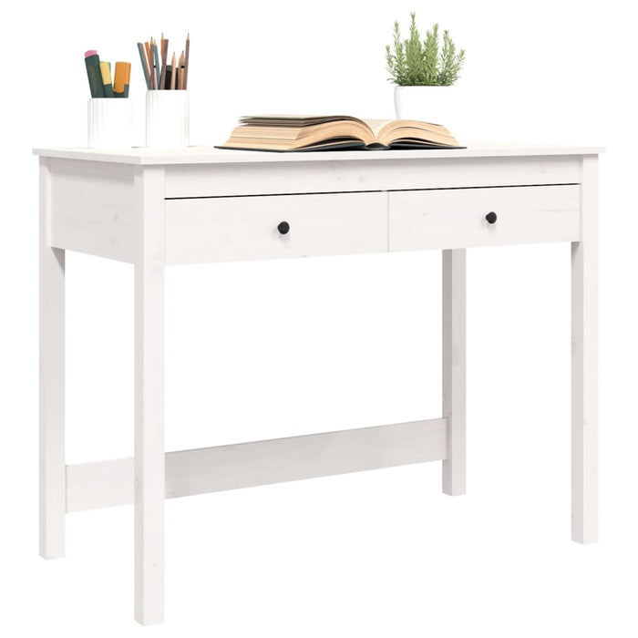 Desk with Drawers White Solid Wood Pine 100 cm