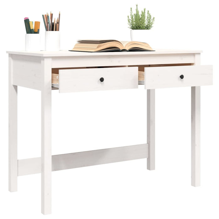 Desk with Drawers White Solid Wood Pine 100 cm