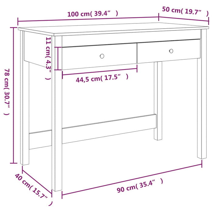 Desk with Drawers White Solid Wood Pine 100 cm