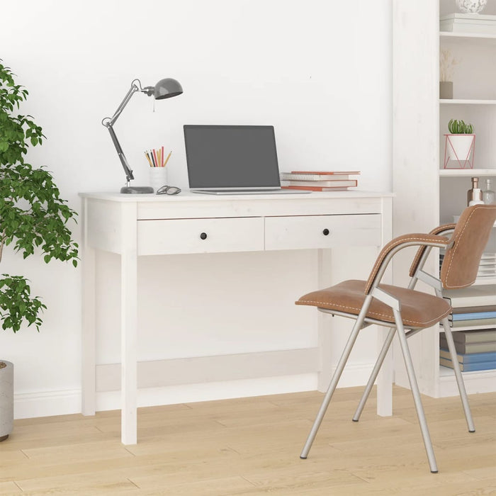 Desk with Drawers White Solid Wood Pine 100 cm