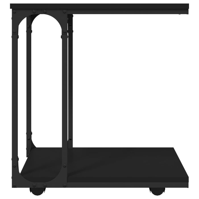 Side Table with Wheels Black Engineered Wood 50 cm