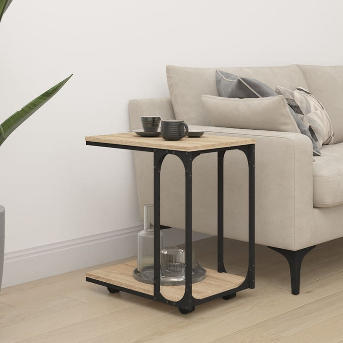 Side Table with Wheels Sonoma Oak Engineered Wood 50 cm