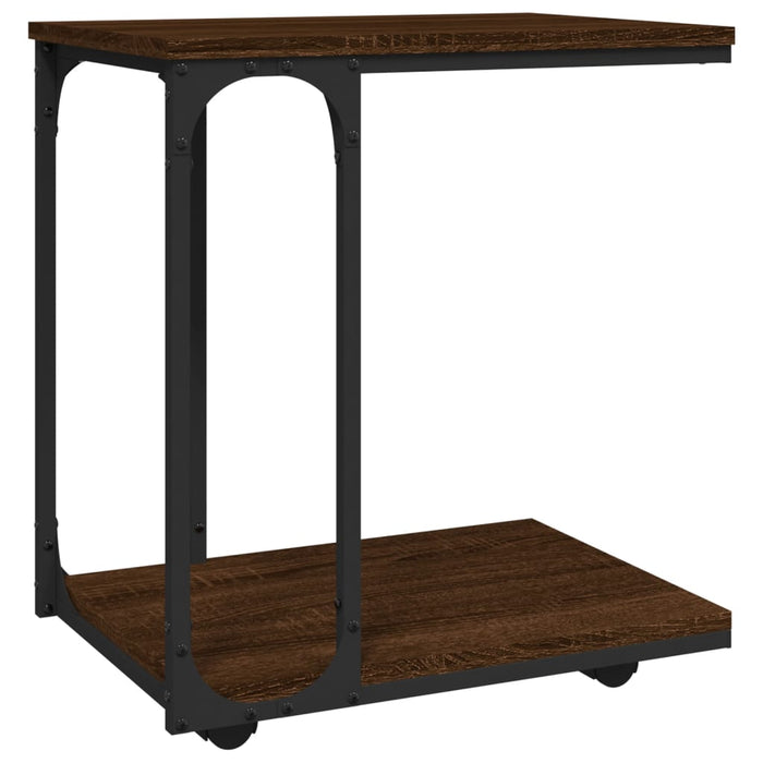 Side Table with Wheels Brown Oak Engineered Wood 50 cm