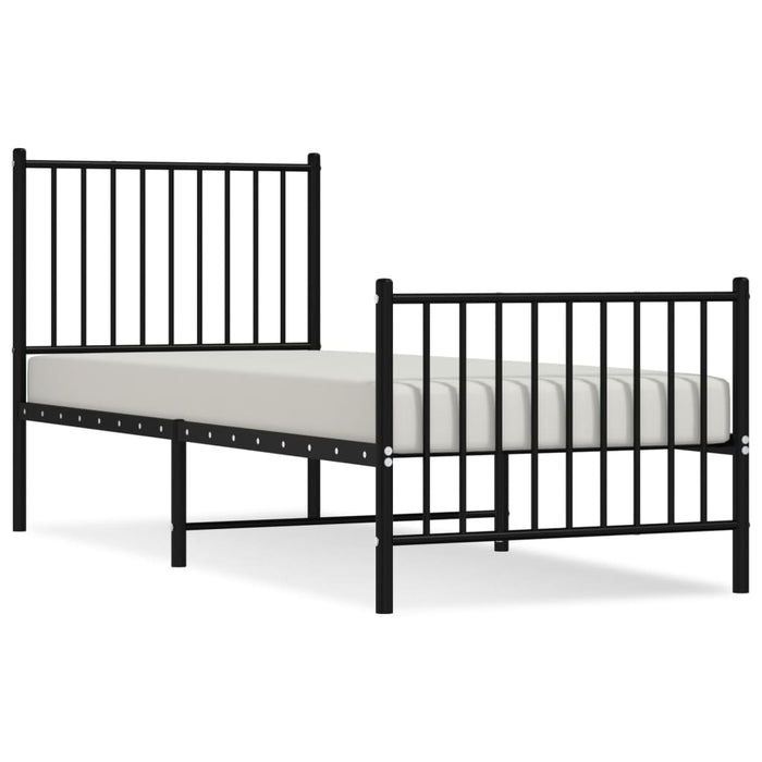 Metal Bed Frame with Headboard and Footboard Black 2FT6 Small Single 75 cm
