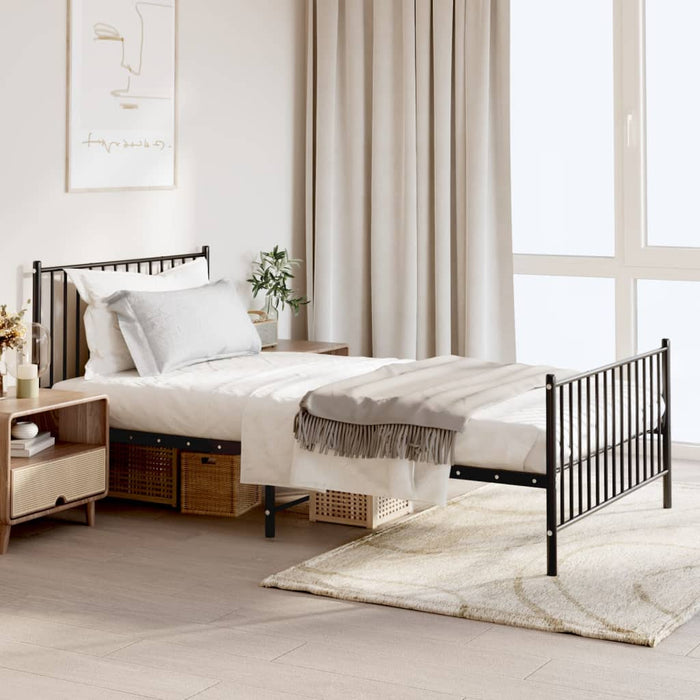 Metal Bed Frame with Headboard and Footboard Black 107 cm