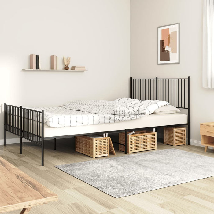 Metal Bed Frame with Headboard and Footboard Black 150 cm