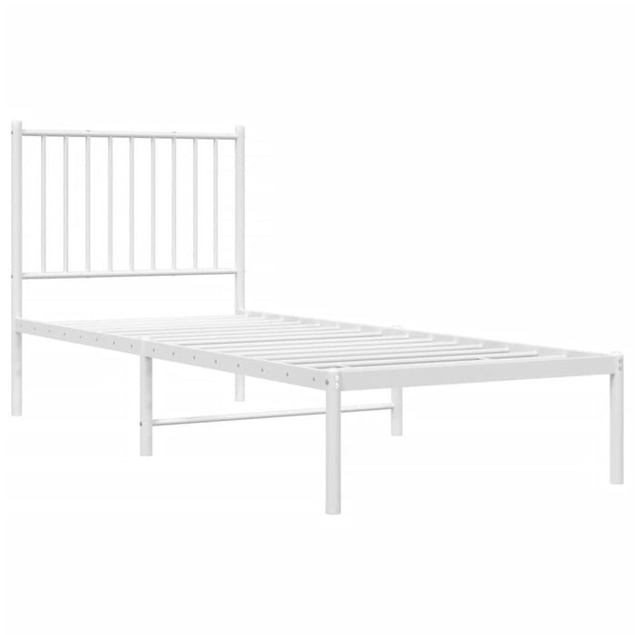 Metal Bed Frame with Headboard White 75x190 cm 2FT6 Small Single.