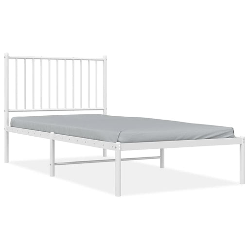 Metal Bed Frame with Headboard White 90x190 cm 3FT Single.