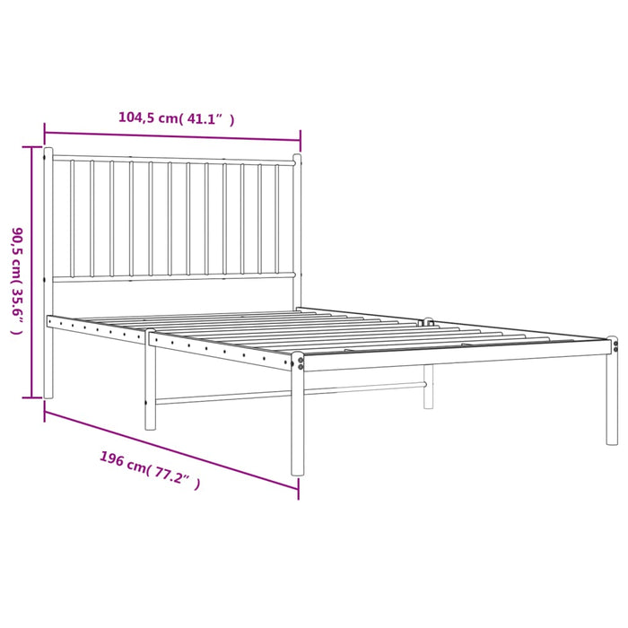 Metal Bed Frame with Headboard White 100x190 cm.