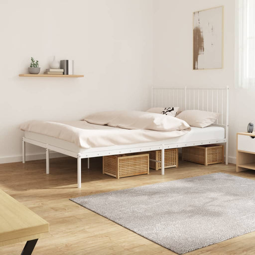 Bed Frame with Headboard White 206x146x90.5 cm Steel.