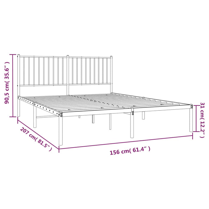 Bed Frame with Headboard White 208x158x90.5 cm Steel.