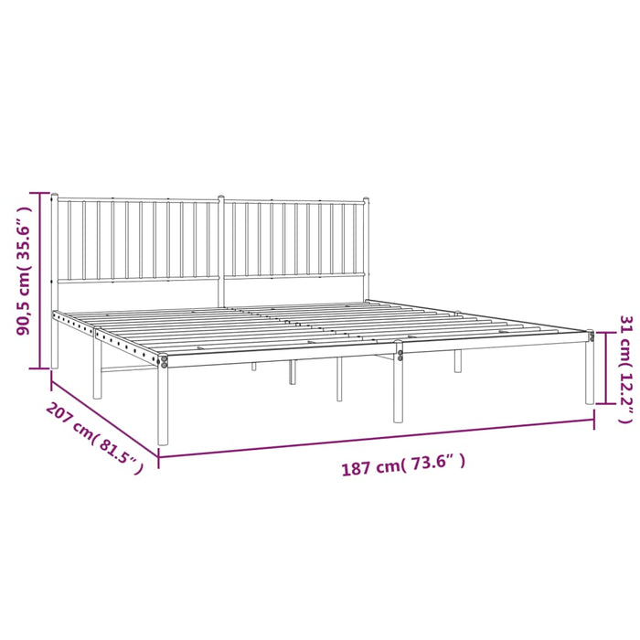 Metal Bed Frame with Headboard White 180x200 cm 6FT Super King.
