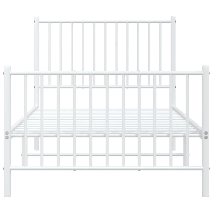 Bed Frame with Headboard and Footboard White Steel.